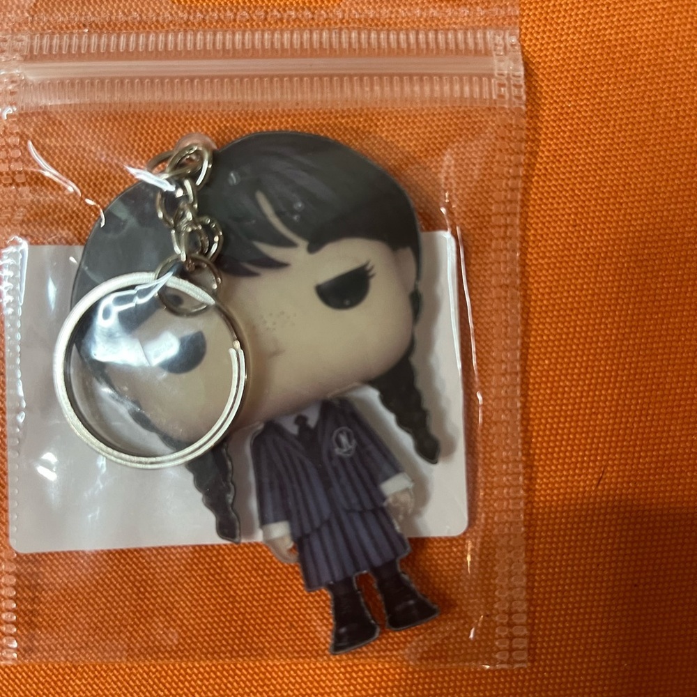 6/$25 Wednesday Addams Pocket Pop Keychain - Black and Gray - Picture 3 of 14